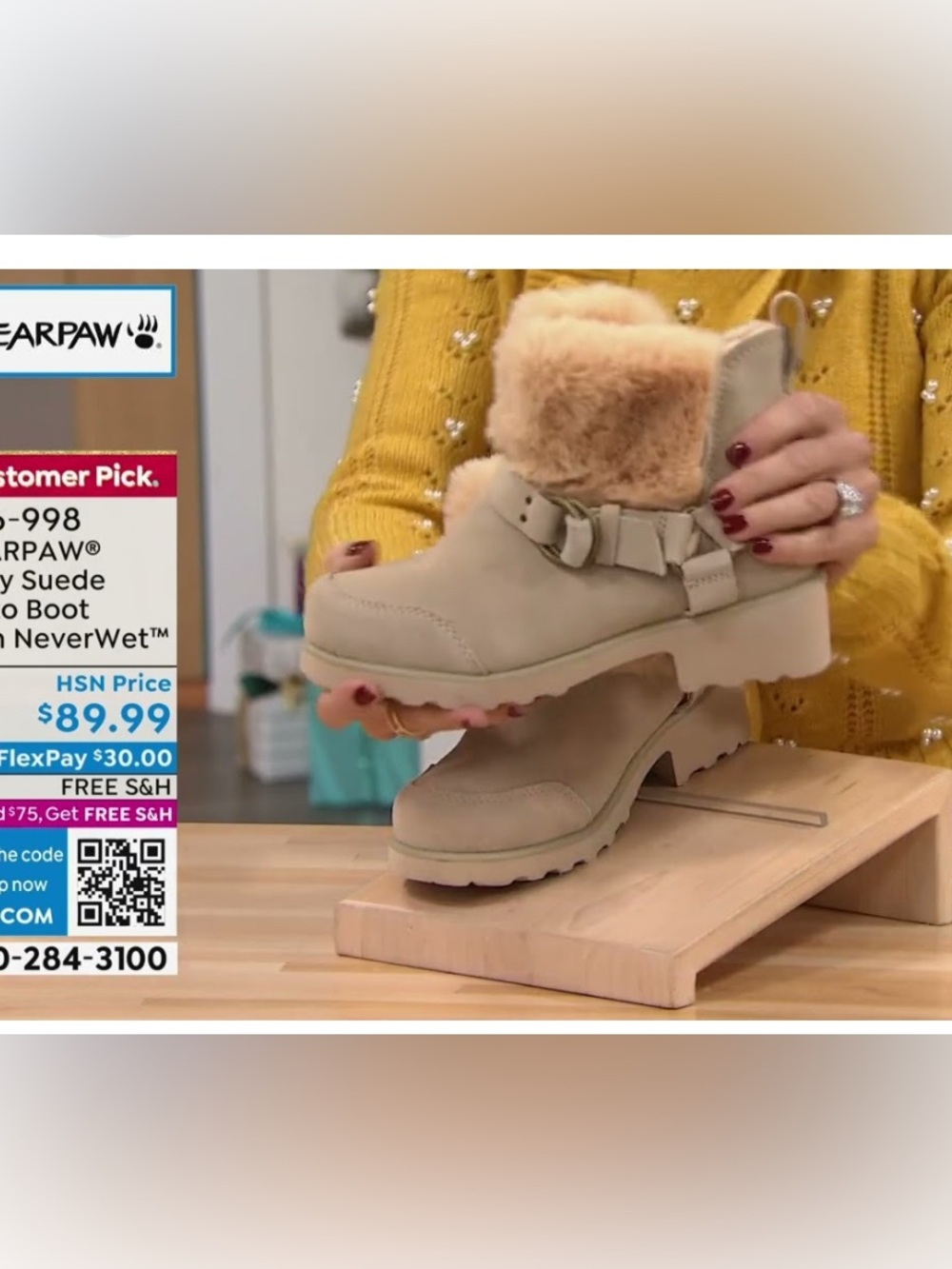 NIB BearPaw Beige Suede Faux-Fur Cuff Ankle Boots